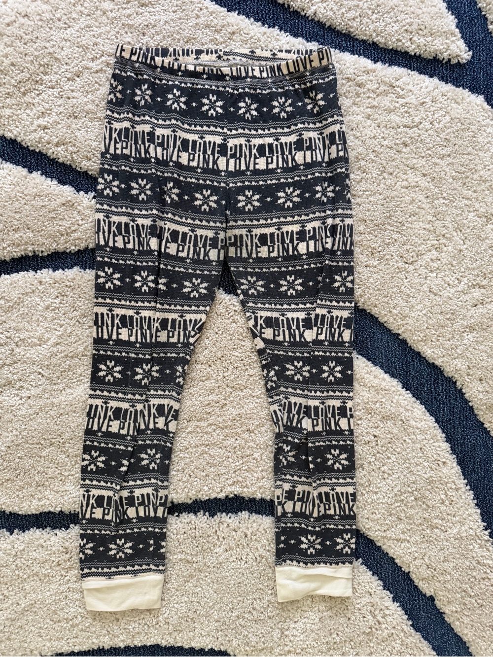 PINK Victoria's Secret Black & Cream Fair Isle Logo Leggings